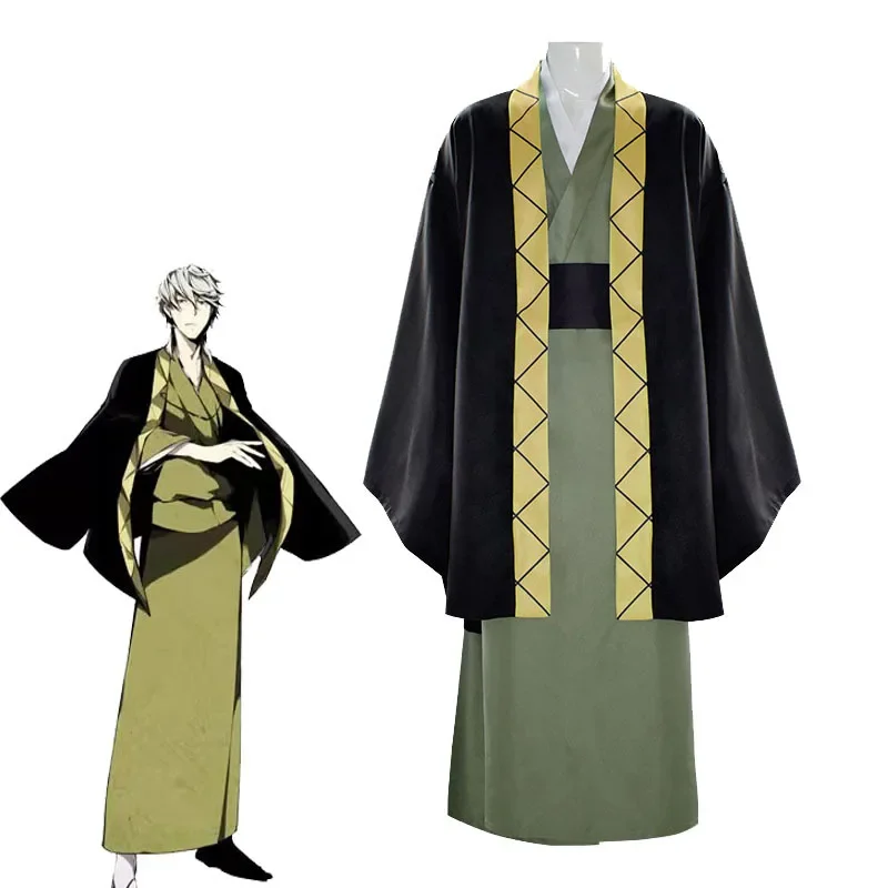 

Bungou stray dogs anime Fukuzawa Yukichi cosplay costume Japan samurai uniform full suit green kimono Halloween role play