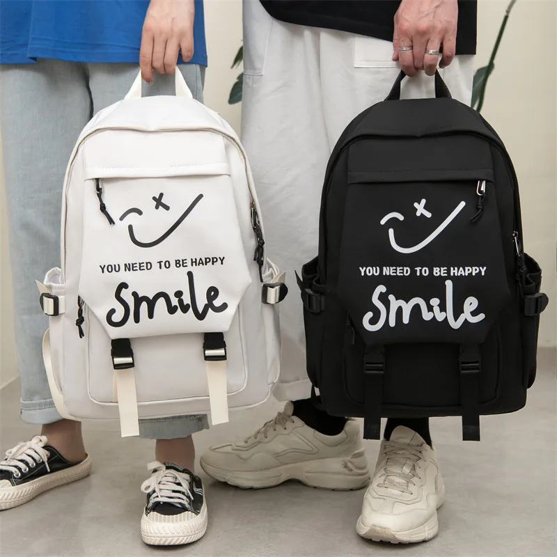 

designer happy face school backpacks for girls boys waterproof satchel concise computer bagpack teenagers book bags oxford cloth