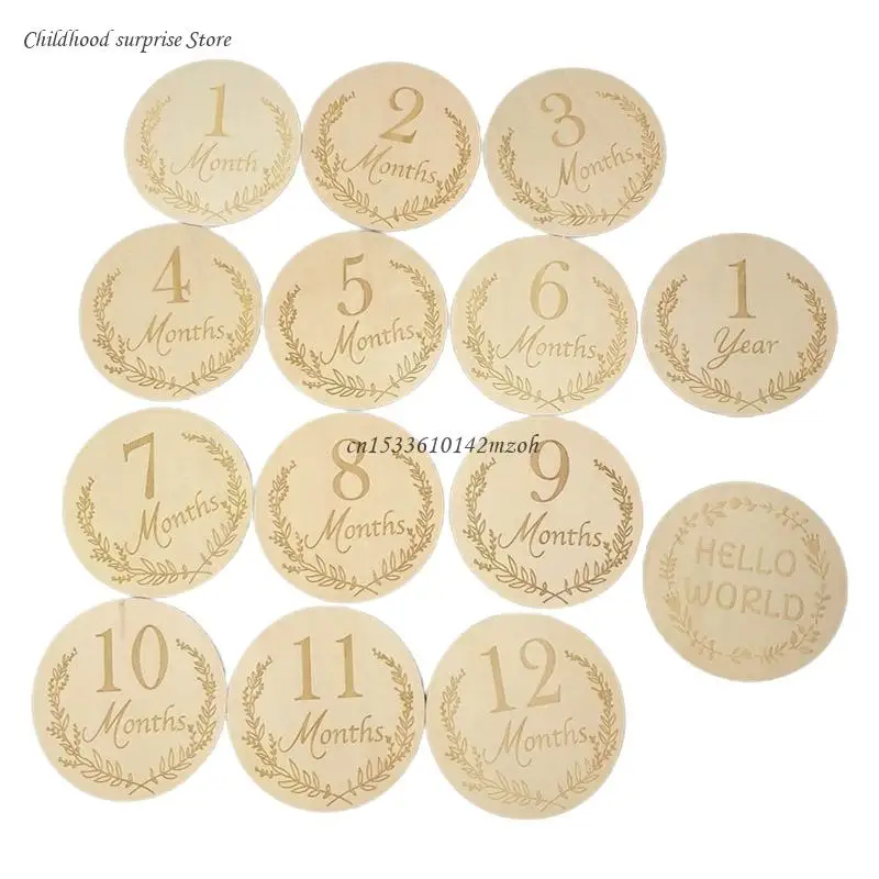 

14 Pcs/Set Baby Wooden Milestone Cards Newborn Memorial Card Monthly Recording Birth Anniversary Cards Gifts Dropship