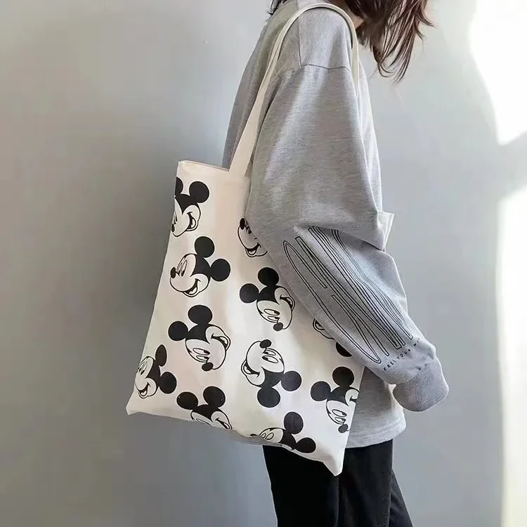 

Mickey Mouse Cartoon Handbags Girls Disney Cartoon Minnie Canvas Shoulder Bag for Women Kawaii Portable Shopping Bag