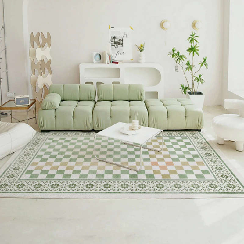 

Nordic Style Living Room Decoration Lattice Carpet Checkerboard Rugs for Bedroom Large Area Thick Plush Floor Mat Home Green Rug