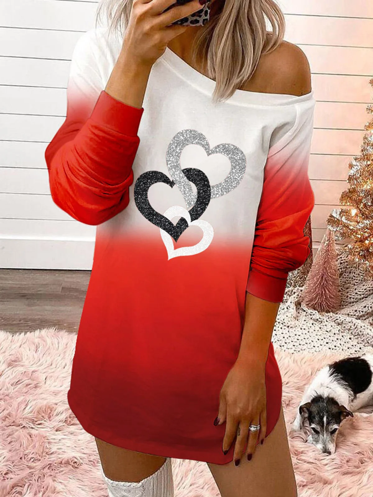 2023 Autumn Heart Print Gradient Off Shoulder Sweater Dresses Vintage Winter Casual Knitting Sweaters Elegant Women Vestidos
2023 Autumn Heart Print Gradient Off Shoulder Sweater Dresses Vintage Winter Casual Knitting Sweaters Elegant Women Vestidos