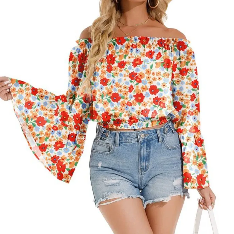 Sexy Off The Shoulder Flare Sleeve Blouse Crop Top 2023 Women's Autumn Slash Neck Print Long Sleeve Chiffon Shirt Femme Blusas
Sexy Off The Shoulder Flare Sleeve Blouse Crop Top 2023 Women's Autumn Slash Neck Print Long Sleeve Chiffon Shirt Femme Blusas