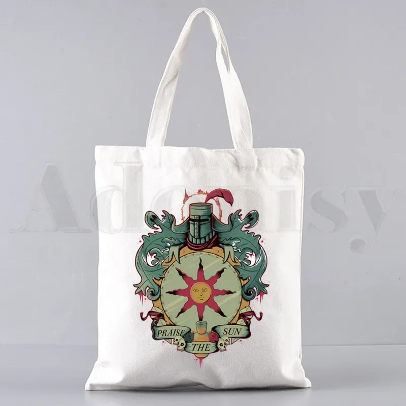 

Dark Souls Game Canvas Shoulder Tote Bag Praise The Sun Handbags Eco Reusable Shopping Bag Vintage Fashion Ulzzang Bags