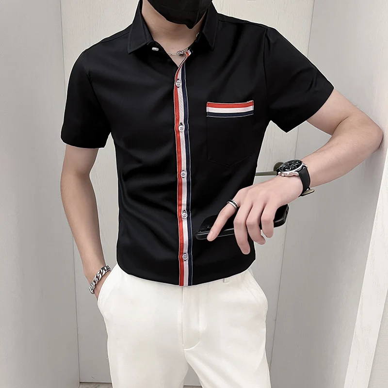Summer New Webbing Placket Short Sleeve Shirts Men Lapel Collar Casual Shirts High Quality Social Party Clothes Plus Size M-5XL
Summer New Webbing Placket Short Sleeve Shirts Men Lapel Collar Casual Shirts High Quality Social Party Clothes Plus Size M-5XL