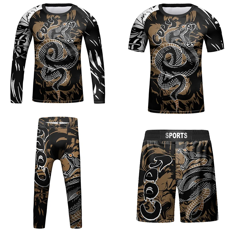 

Kids Bjj Rashguard Jiu T-shirt+Pant KickBoxing Sets Boy Gym Children Muay Thai Shorts MMA Clothing Compression Tights