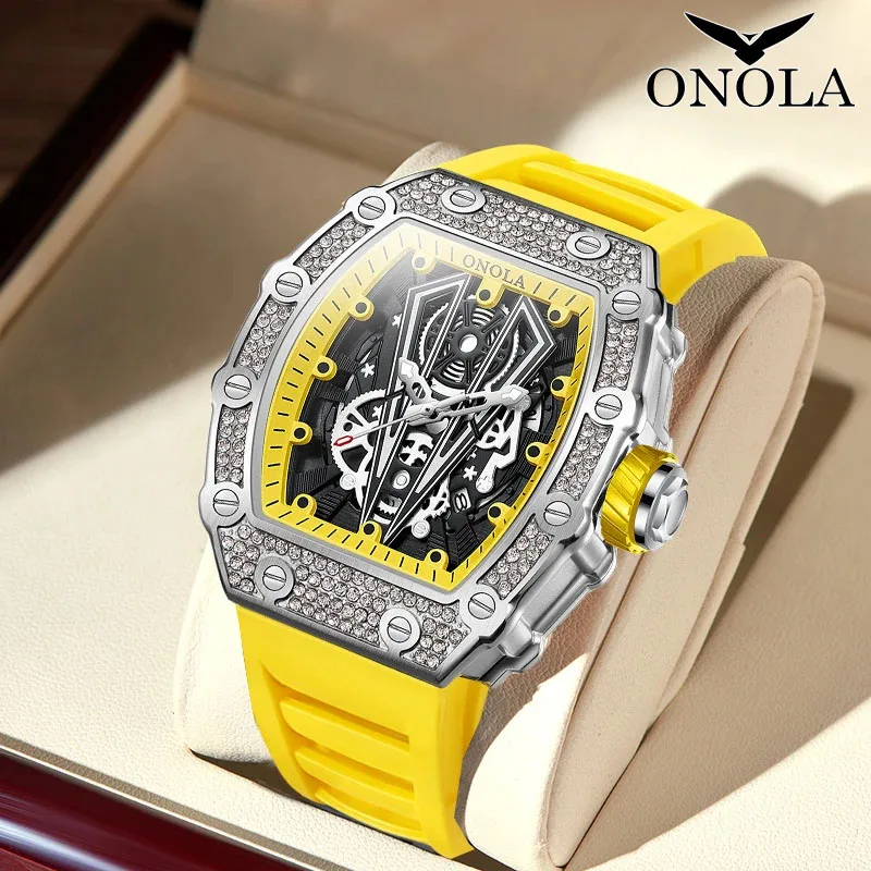 

Hot Sales Luxurious Brand ONOLA Men Quartz Wristwatches Fashion Tonneau Dial Silicone Strap Sport Waterproof Men's Quartz Watch