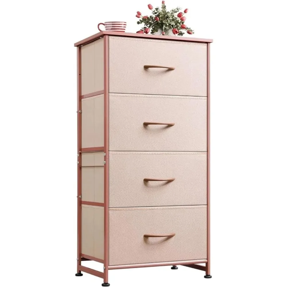 

Dresser with 4 Drawers, Storage Tower, Organizer Unit, Fabric Dresser for Bedroom,Hallway,Entryway,Sturdy Steel Frame, Wood Top