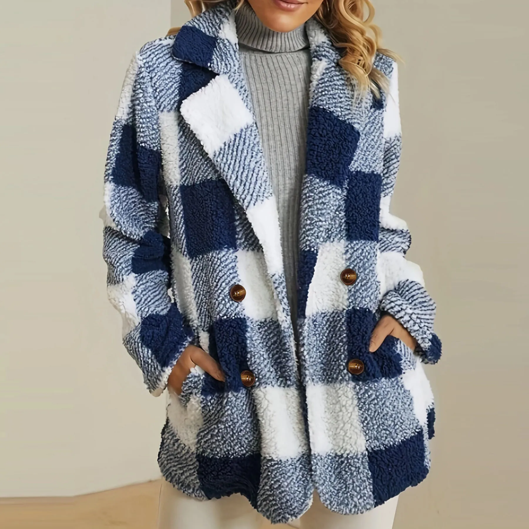 2023 Leisure And Fashionable European And American Style Long Suit Collar Wide Woolen Coat Women's Blue And White Plaid Coat
2023 Leisure And Fashionable European And American Style Long Suit Collar Wide Woolen Coat Women's Blue And White Plaid Coat
