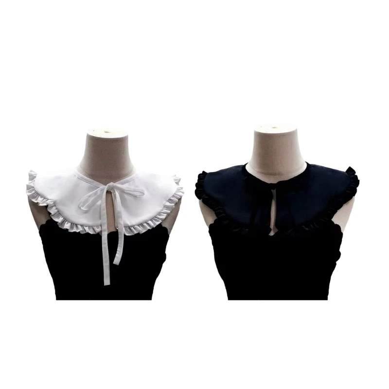 

French Ruffled Collar Girls Frilled Clothes Accessiory Peterpan Half Shirt Collar Traditional Large Lapel Shawl 28TF