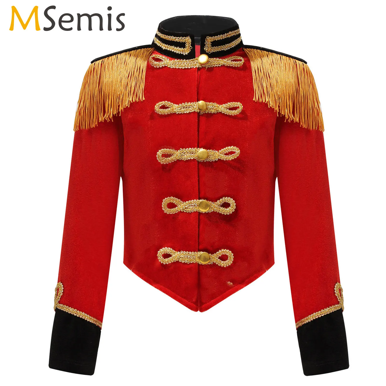 

Kid Girl Circus Ringmaster Costume Stand Collar Long Sleeve Tassel Epaulet Jacket Ringleader Drummer Cosplay Performance Costume