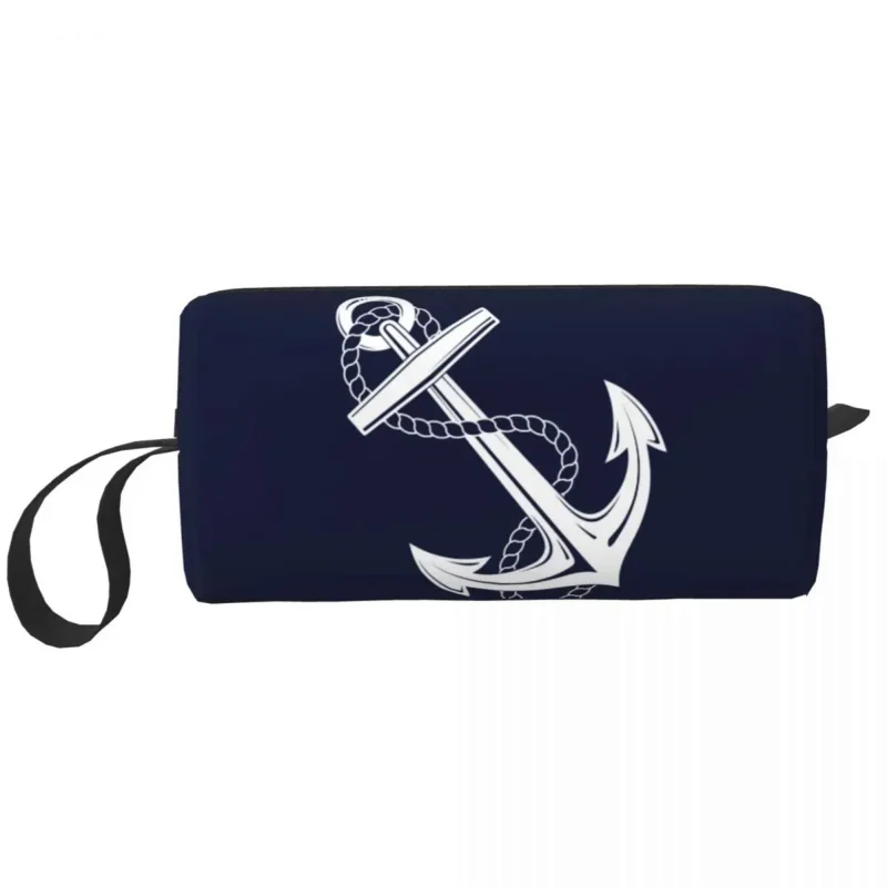 

Blue Nautical Anchor Rudder Navy Style Pattern Large Makeup Bag Zipper Pouch Travel Cosmetic Bags Toiletry Bag for Unisex