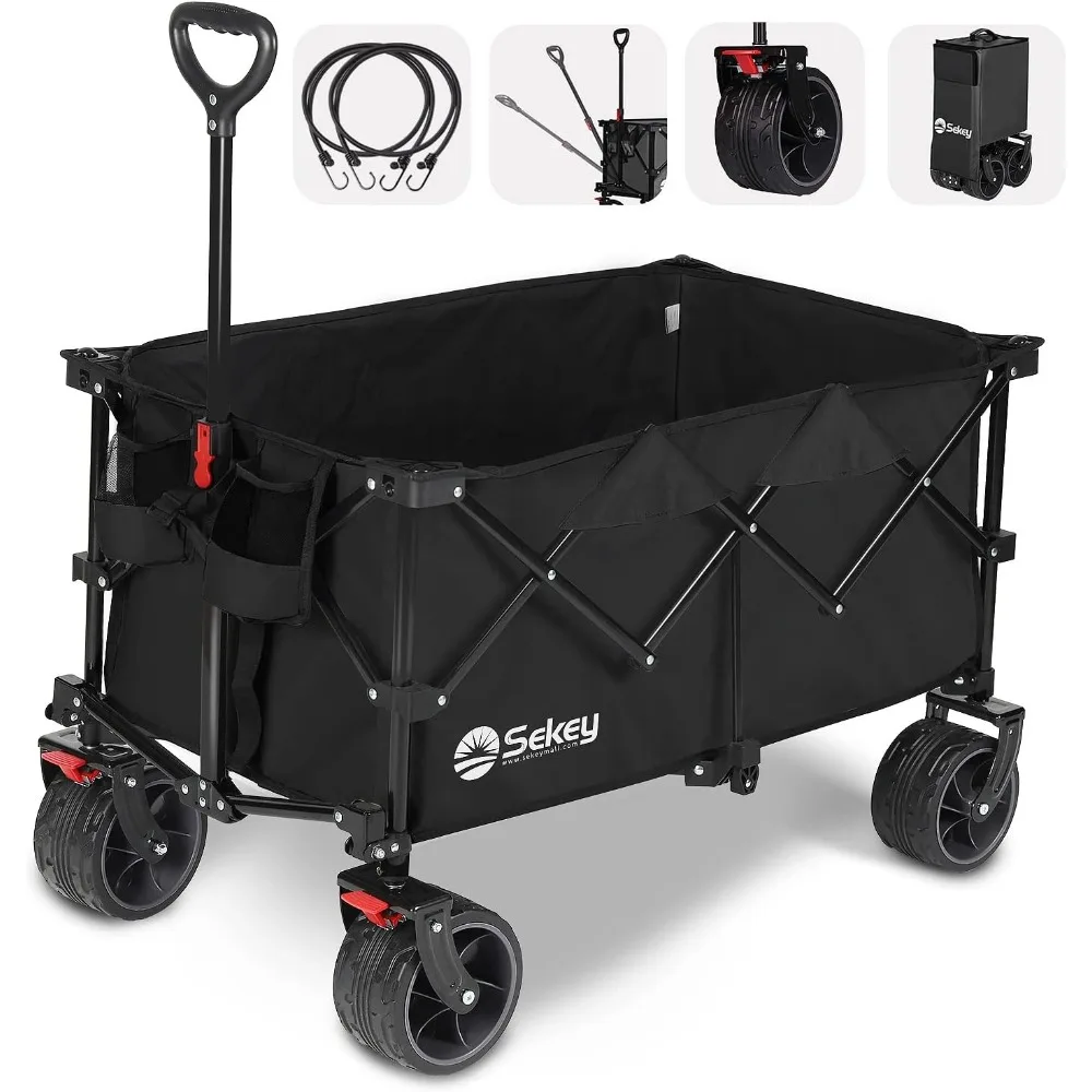 

Sekey 220L Collapsible Foldable Wagon with 330lbs Weight Capacity, Heavy Duty Folding Utility Garden Cart with Big All-Terrain