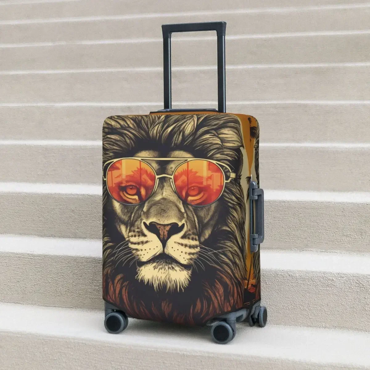 

Чехол для чемодана с изображением Льва, закат, солнцезащитные очки с изображением животных, практичная деловая защита для багажа, фотография