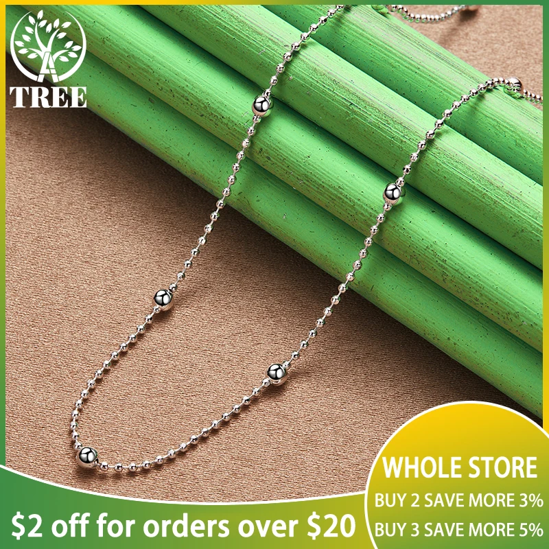 

ALITREE 925 Sterling Silver 16/18/20/22/24 Inch Smooth Beads Bamboo Chain Necklace For Women Men Wedding Fashion Fine Jewelry