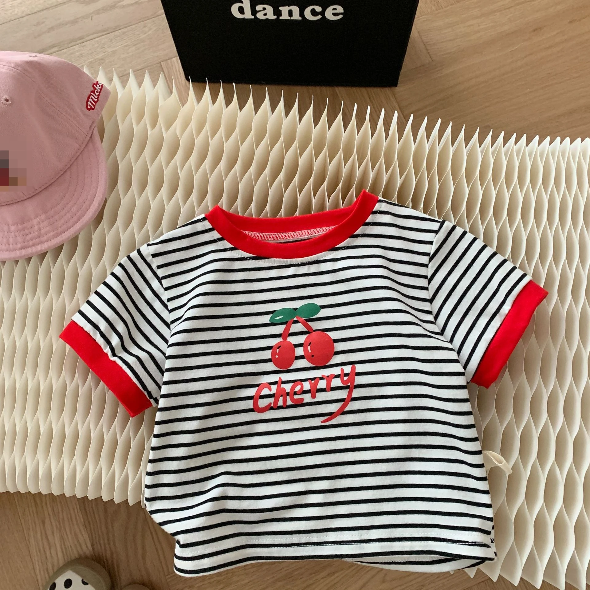 

Cherry-themed Kids T-Shirt: Striped Top Color Blocking Infants Children Up To 6 Years Perfect for Summer Baby Fashion Clothes