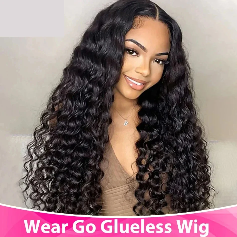 

Wear And Go Pre Cut PrePlucked Glueless Wig Remy Hair Deep Wave Lace Front Human Hair Wig HD Transparent Lace Closure Curly Wig