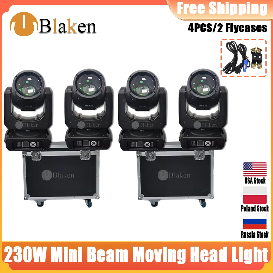 

0 Tax 4Pcs New Mini 230w 7R Moving Head Beam With Case DJ Disco Light Party Lights For Disco Parties Wedding DMX Stage Effect