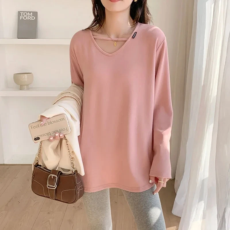 T-shirt Women Early Spring Autumn Winter Loose Slim Lazy Long Sleeve Tops Pink Cutout Drawstring Split Long Top
T-shirt Women Early Spring Autumn Winter Loose Slim Lazy Long Sleeve Tops Pink Cutout Drawstring Split Long Top