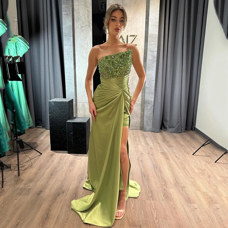 

Thinyfull Sexy Mermaid Prom Dresses Saudi Arabia Beadings Side Slit Evening Dress Formal Cocktail Party Prom Gowns Custom Size