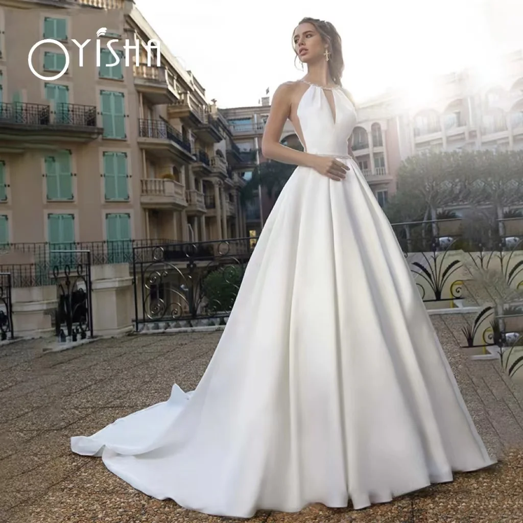OYISHA Simple Elegant Satin Wedding Dresses For Women Halter Princess A-Line Vestido De Novia V-Backless Bride Gowns Custom Made
OYISHA Simple Elegant Satin Wedding Dresses For Women Halter Princess A-Line Vestido De Novia V-Backless Bride Gowns Custom Made