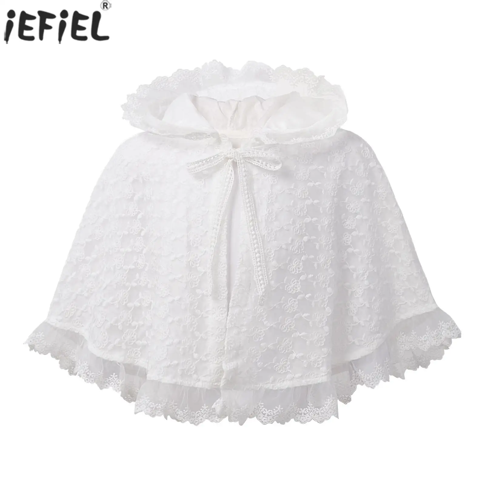 

Baby Girls Formal Bolero Jacket Lace Wedding Party Cloaks Princess Shawl Coat Baptism Christening Hooded Shrug Cape Outerwear