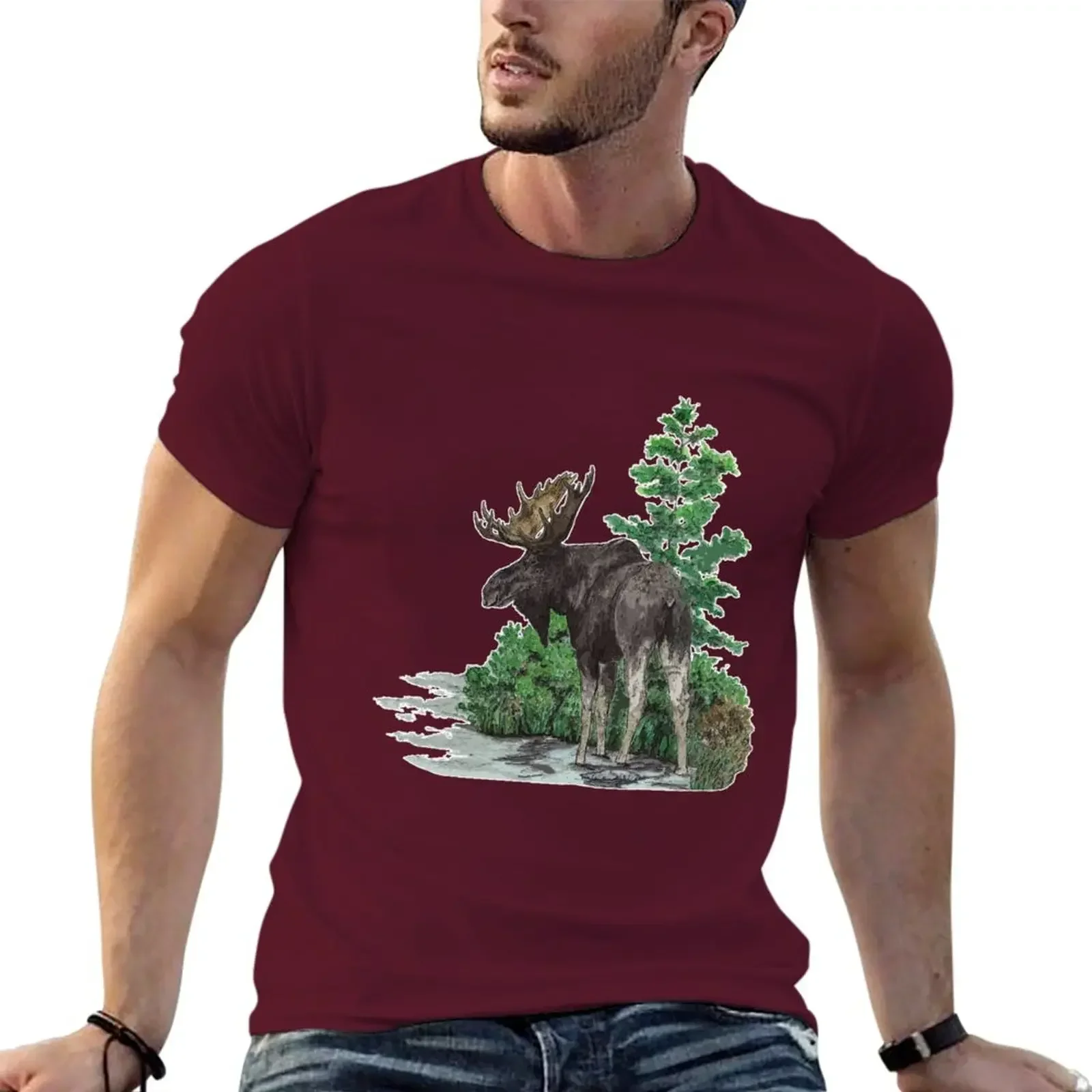2024 aesthetic men t shirt Moose watercolor T-Shirt Short sleeve tee vintage clothes sweat shirts pure cotton tops streetwear
2024 aesthetic men t shirt Moose watercolor T-Shirt Short sleeve tee vintage clothes sweat shirts pure cotton tops streetwear