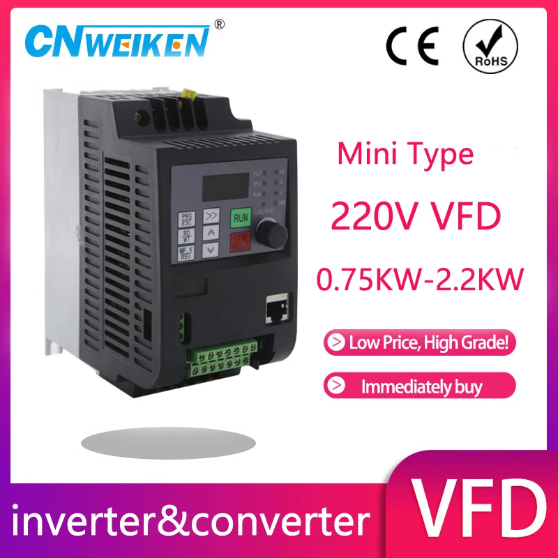 

220V 380V 0.75KW/1.5KW/2.2KW 1HP/2HP/3HP Economical Mini VFD Variable Frequency Drive Converter for Motor Speed Control Inverter