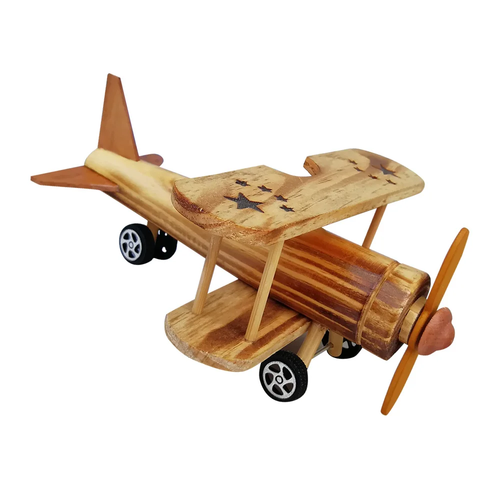 

Unfinished Wood Airplane Style Aircraft Biplane Model Pendant Photo Props Wooden Fighter Plane Statue for Home Office Decor