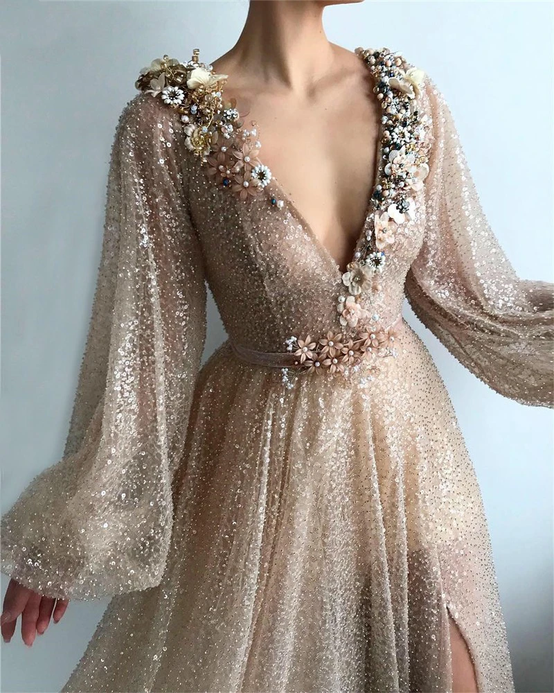 Happy Custom Gorgeous Deep V-Neck Long Sleeve Faery Dress Sequin Slit A-LINE Women Vestidos De Festa Floor-Length Evening Dress
Happy Custom Gorgeous Deep V-Neck Long Sleeve Faery Dress Sequin Slit A-LINE Women Vestidos De Festa Floor-Length Evening Dress