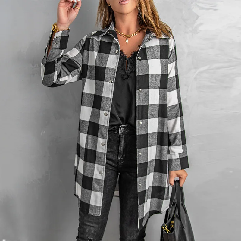 Wepbel Plaid Shirt Outwear Women's Mid-Length Long Sleeve Coat Plaid Shirt Top Single-breasted Autumn Long Section Shirts Tops
Wepbel Plaid Shirt Outwear Women's Mid-Length Long Sleeve Coat Plaid Shirt Top Single-breasted Autumn Long Section Shirts Tops
