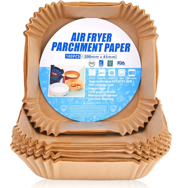 Square Air Fryer Parchment Paper Liner, 8 inch-100PCS Disposable Unbleached Air Fryer Liners for 4.5-8Qt Basket Air Fryer
Square Air Fryer Parchment Paper Liner, 8 inch-100PCS Disposable Unbleached Air Fryer Liners for 4.5-8Qt Basket Air Fryer