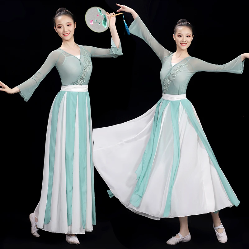 

Classical dance practice suit, women's graceful body charm, gauze clothing, ethnic dance, fan dance set, Chinese style large swi