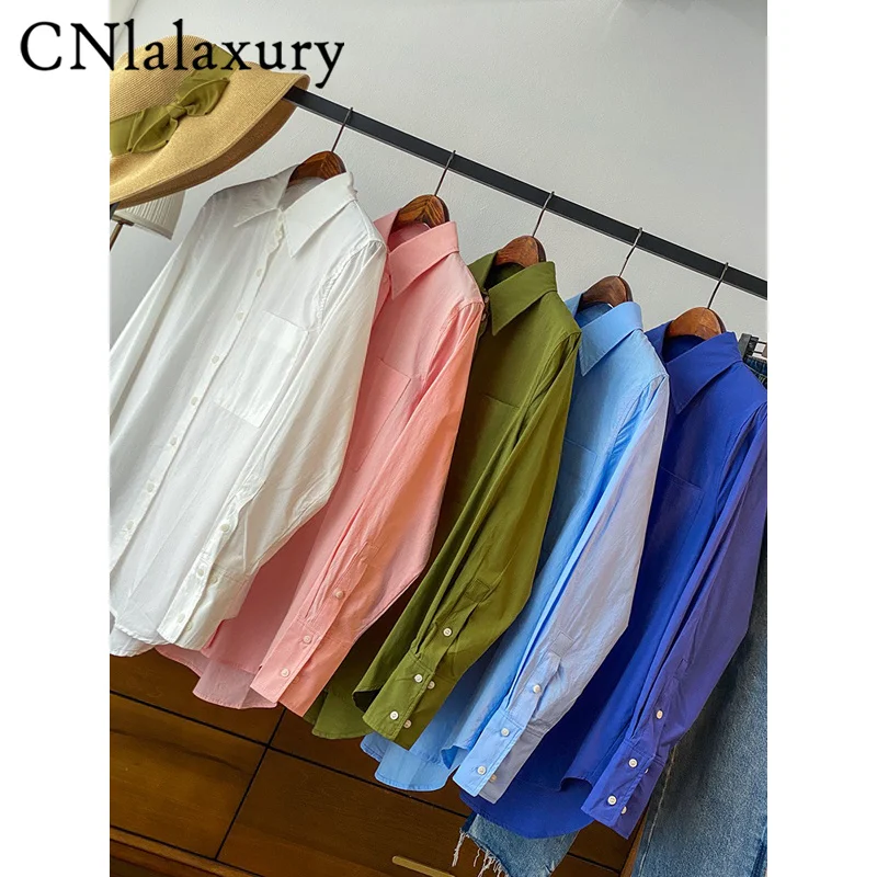 

CNlalaxury Pink Oversized Shirts For Women Long Sleeve Cotton Tops Boyfriends Loose Elegant Shirts Female Vintage Chic Blouses