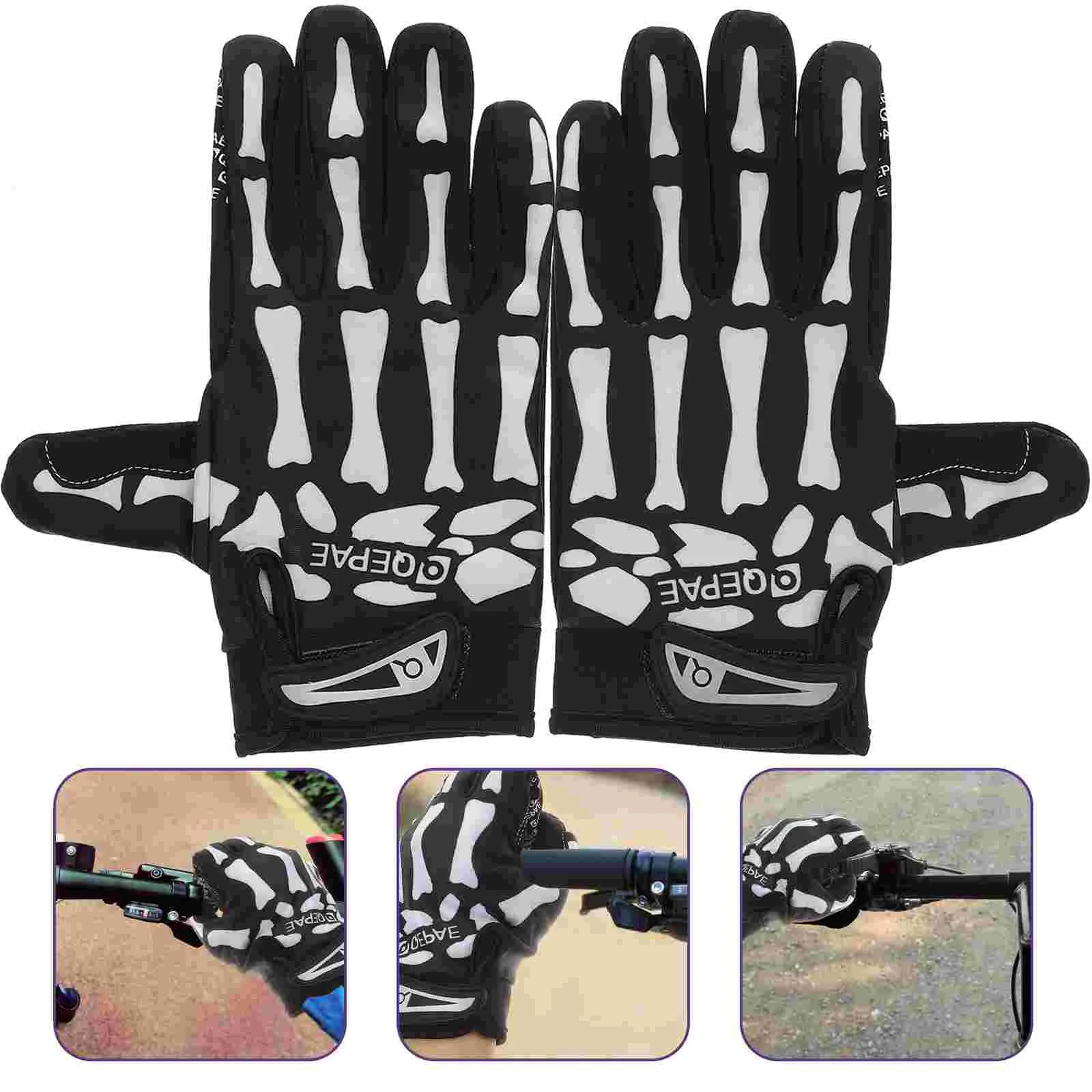 

1 Pair of Ridding Gloves Scary Skull Finger Gloves Ghost Paw Gloves Portable Gloves for Men and Women White M