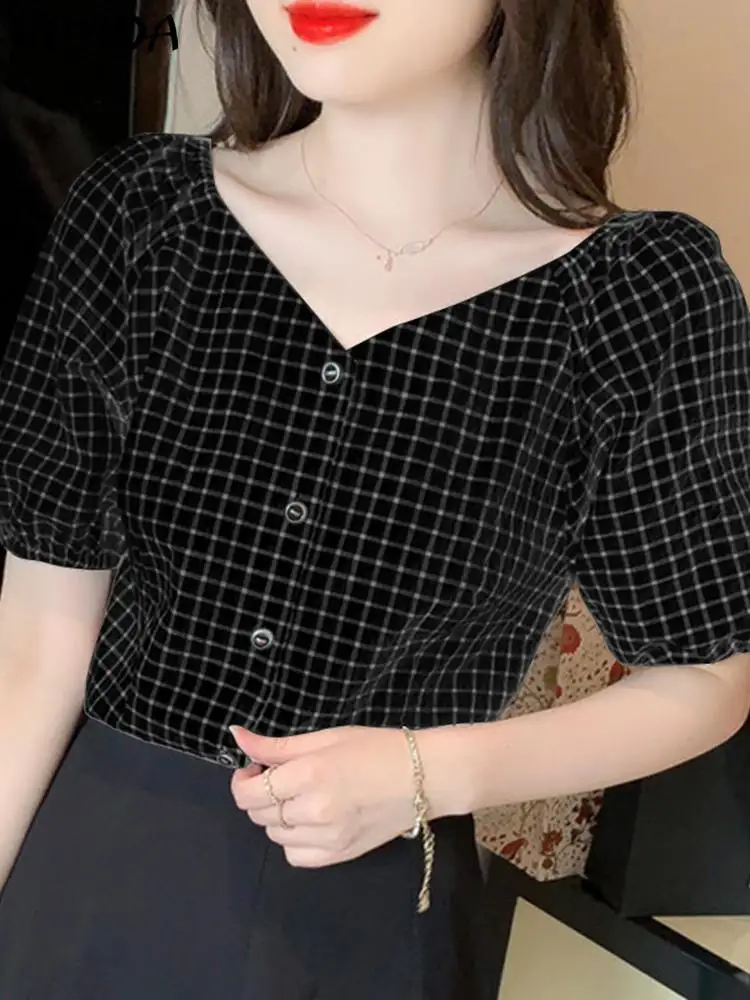 Vintage Printed Shirt VONDA Women Plaid Fashion Check Blouse 2023 Symmer Sexy V Neck Loose Short Puff Sleeve Tops Casual Blusas
Vintage Printed Shirt VONDA Women Plaid Fashion Check Blouse 2023 Symmer Sexy V Neck Loose Short Puff Sleeve Tops Casual Blusas