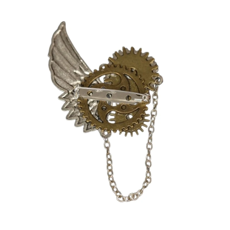 

Steampunk Wing Brooch Pin for Women with Tassels Chain Vintage Gear Brooch Clip Hat Shirt Pin Decorative Corsage Clip