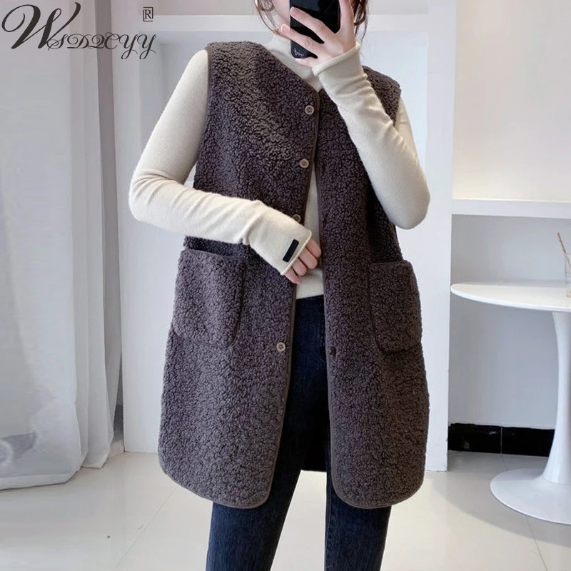 Vintage Lambwool Vest Jacket For Women Round Neck Pocket Midi-Length Faux Fleece Waistcoat Korean Fashion Sleeveless Teddy Coat
Vintage Lambwool Vest Jacket For Women Round Neck Pocket Midi-Length Faux Fleece Waistcoat Korean Fashion Sleeveless Teddy Coat