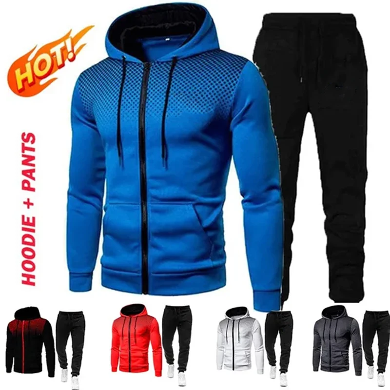

New Mens Pullover Hoodie and Sweatpant Autumn Winter Tracksuit Jogging Suits Casual Zipper Tracksuit Set