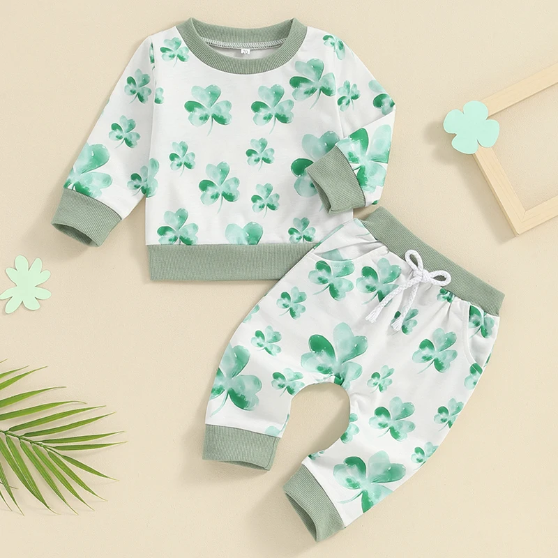 

St Patricks Day Baby Girl Boy Outfit Shamrock Crewneck Sweatshirt Top Pants Set Ireland Toddler Saint Patrick Clothes