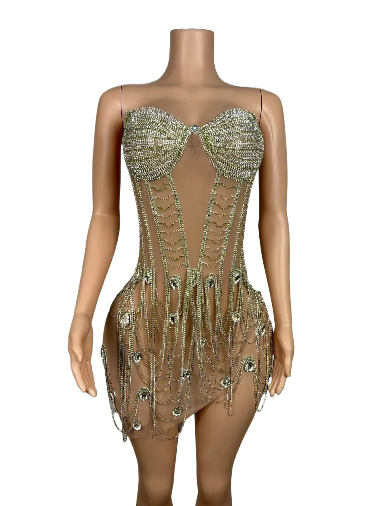 Silver Crystals Fringes Rhinestones Brown Transparent Dress Sexy Birthday Celebrate See Through Singer Costume yinghuochong
Silver Crystals Fringes Rhinestones Brown Transparent Dress Sexy Birthday Celebrate See Through Singer Costume yinghuochong