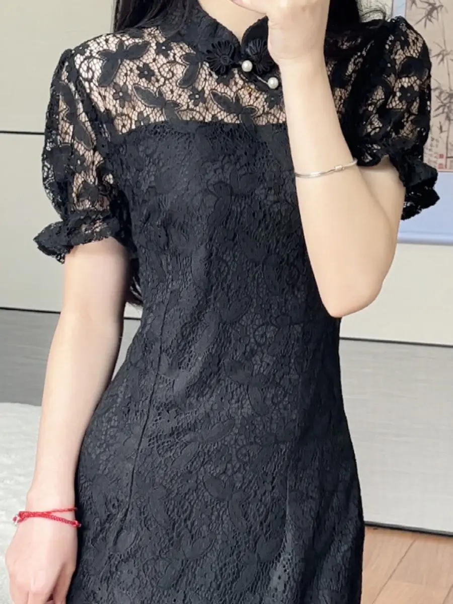 2024 chinese summer new black fishtail young slim improved cheongsam elegant ancient chinoiserie vestidos lace qipao dress
2024 chinese summer new black fishtail young slim improved cheongsam elegant ancient chinoiserie vestidos lace qipao dress