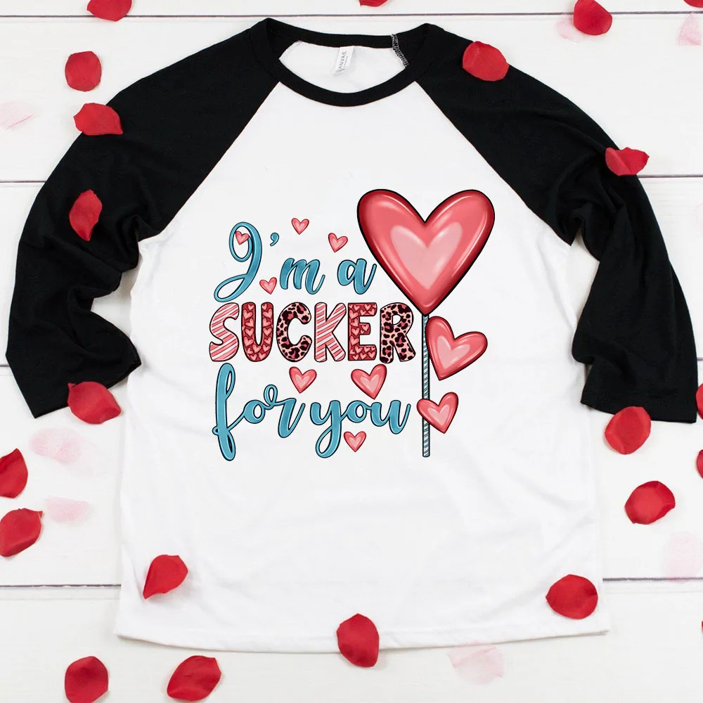 

I'm A Sucker Fo You Print Kids Valentine T-shirt Boy Girl Clothes Valentines Day Raglan Shirts Child Valentine Present Clothing