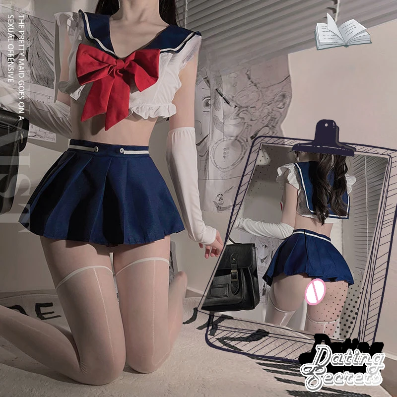 

Role Playing Blue White Cute and Sweet Navy Suit Bow Tie Lingerie Sweet Cute Campus Pure Adult Porno Costume Sexy Women Open