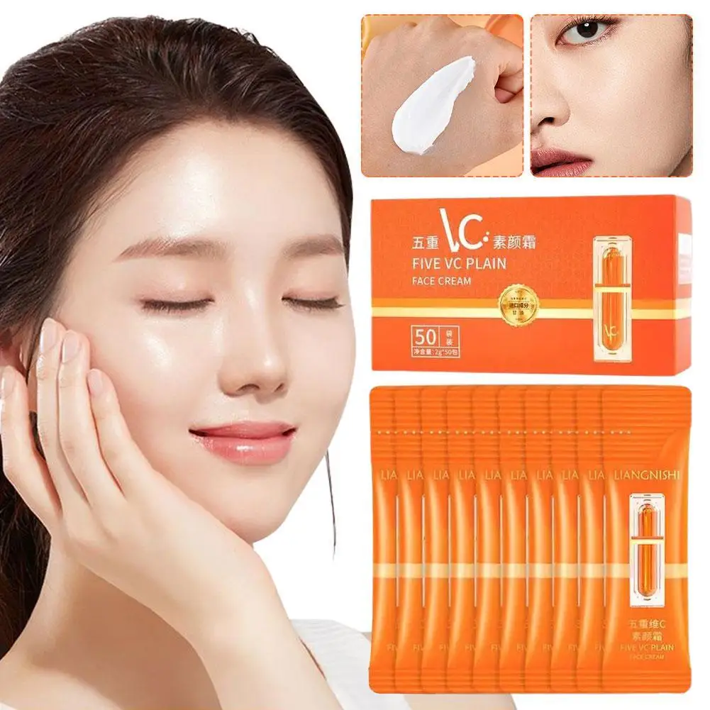 

50Pcs Vitamin C Face Cream Whitening VC Five Tone Up Moisturizer Anti Aging Pimple Wrinkle Spots Remover Brightening Essence