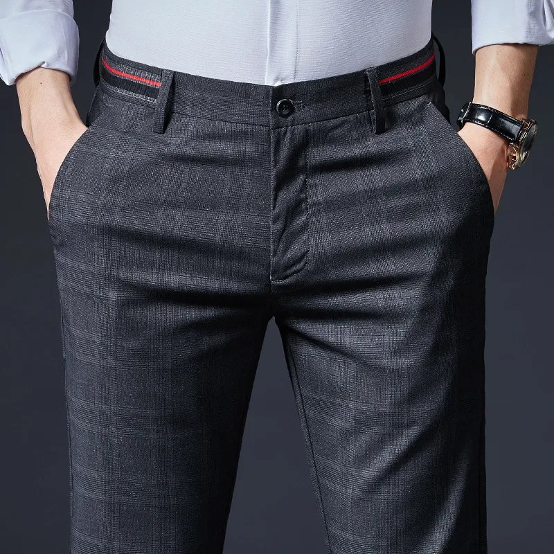 

Business suit pants, men's casual spring and autumn elastic plaid slim fit straight leg pants for middle-aged young men