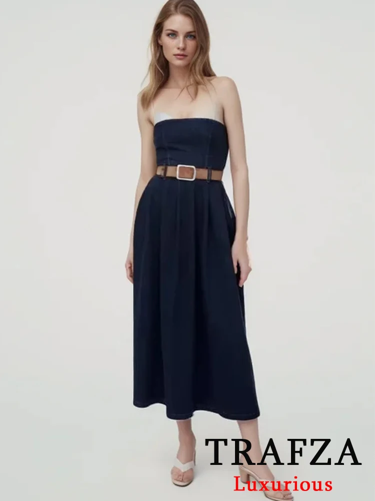 TRAFZA Vintage Sexy Chic Women Dress Denim Sleeveless Strapless Belt Zipper Straight Vestidos Fashion 2024 Evening Club Dress
TRAFZA Vintage Sexy Chic Women Dress Denim Sleeveless Strapless Belt Zipper Straight Vestidos Fashion 2024 Evening Club Dress