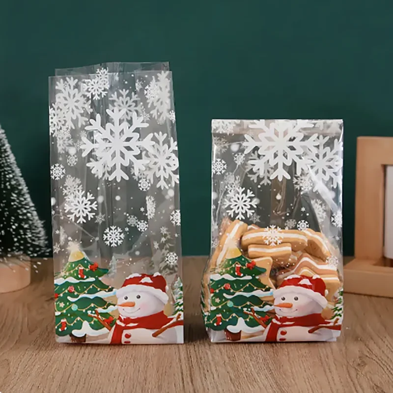 

50 шт. рождественские подарочные пакеты, пакет для упаковки конфет, печенья, снеговиков, закусок, пластиковые пакеты для выпечки, товары для нового года