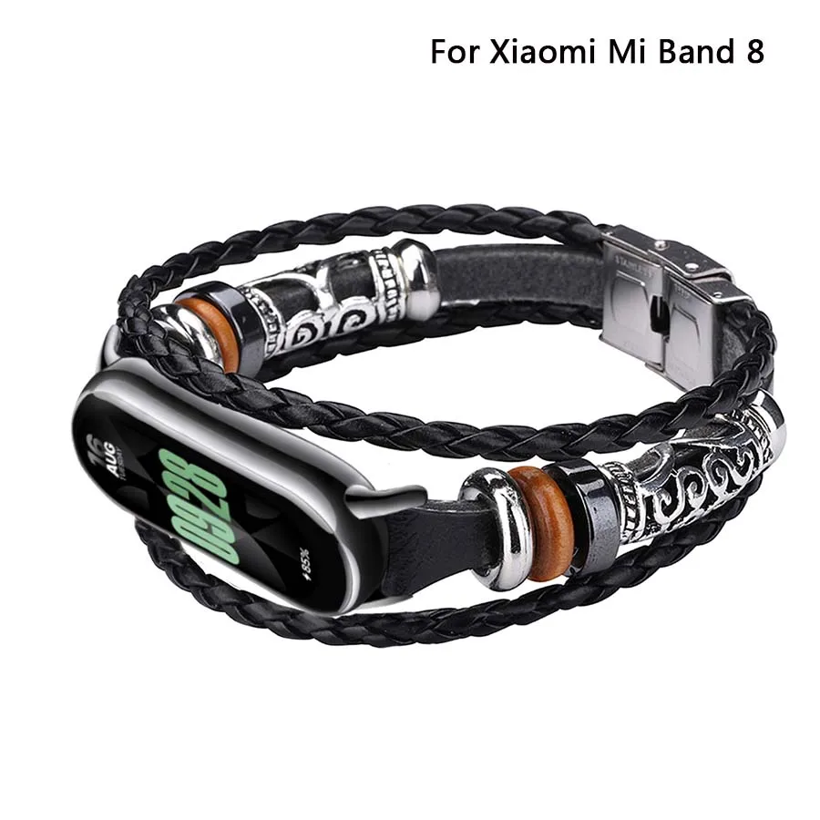 

For Xiaomi Mi Band 8 NFC Metal Head Grain Ethnic Style Beaded Vintage DIY Elements Change Wristband 100% Brand New High Quality