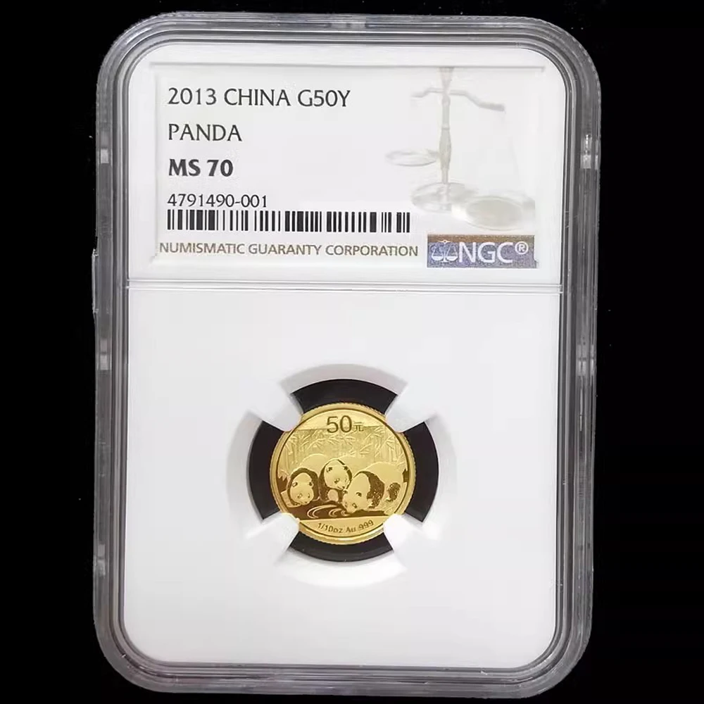 2013 г., Китай, панда, Золотая памятная слитка, настоящая оригинальная монета 1/10 унции Au.999 G50Y NGC MS70, идеально
2013 г., Китай, панда, Золотая памятная слитка, настоящая оригинальная монета 1/10 унции Au.999 G50Y NGC MS70, идеально